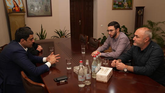 Sassoun Baghdasaryan, AGBU Artsakh Program Manager and Hovsep Babayan, AGBU Researcher meet with Mayor of Goris Arush Arushanyan
